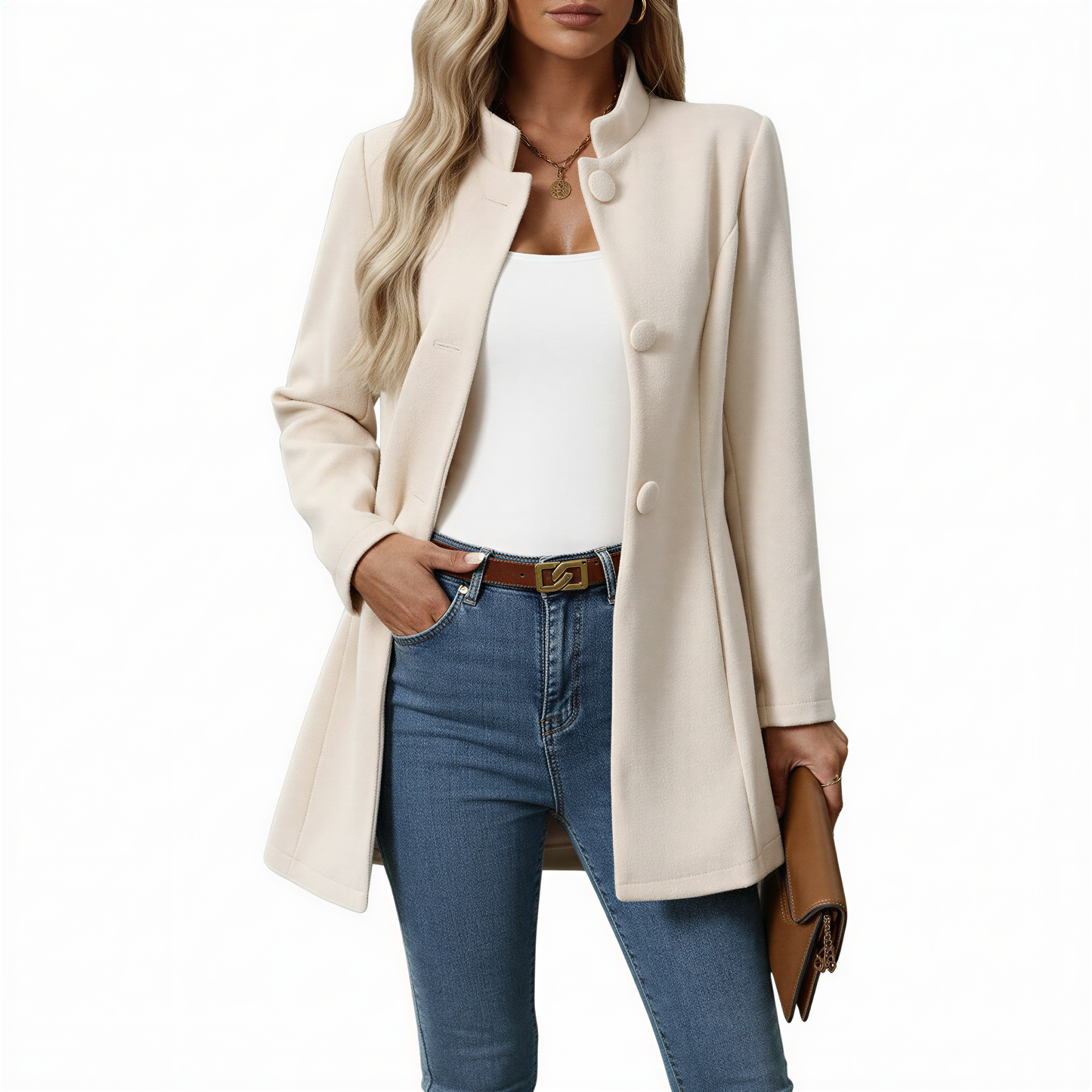 Manteau femme coupe trapèze à boutons