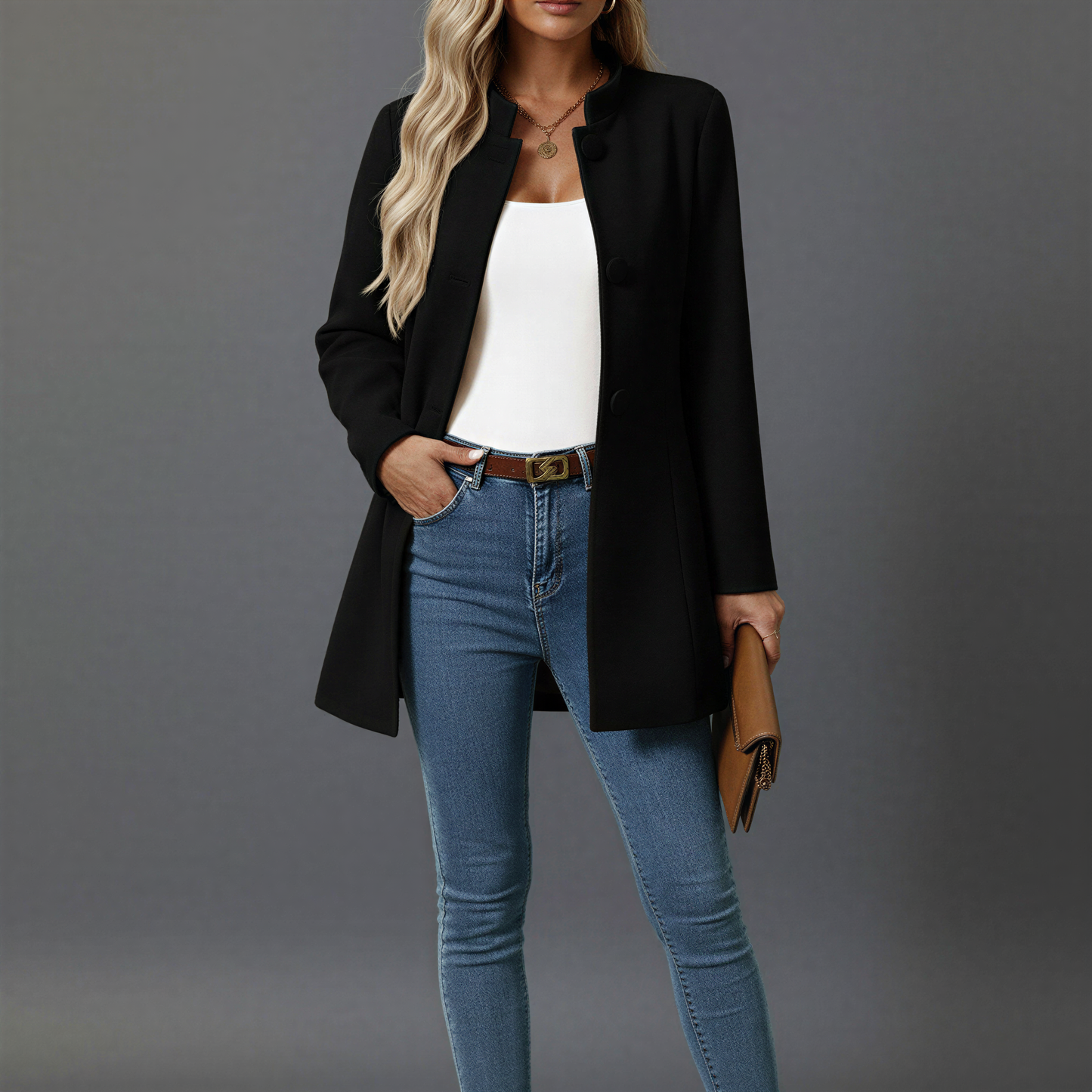 Manteau femme coupe trapèze à boutons