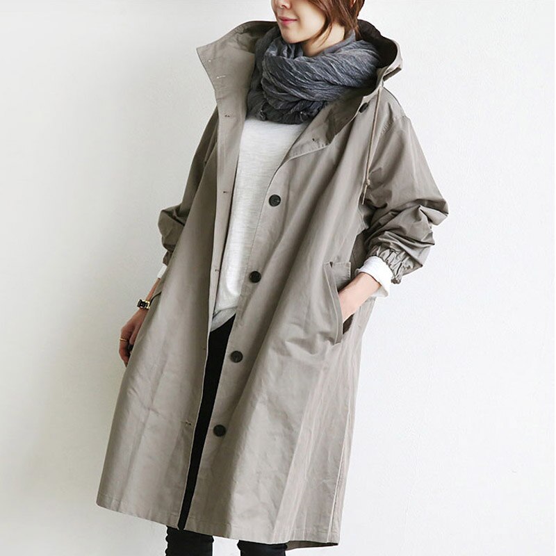 Manteau long à capuche pour femme