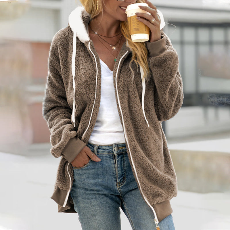 Manteau long à capuche zippé pour femme