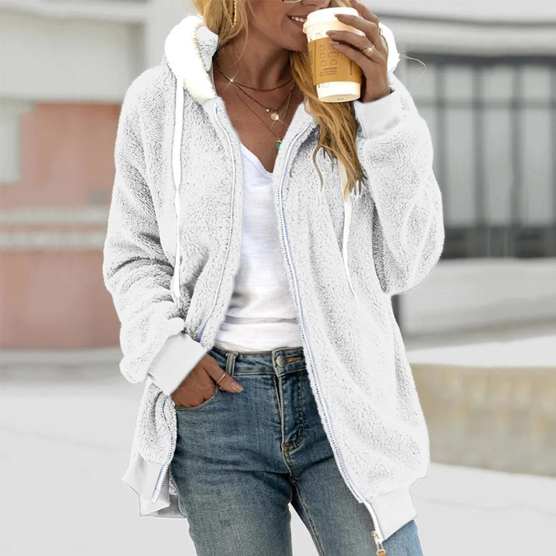 Manteau long à capuche zippé pour femme