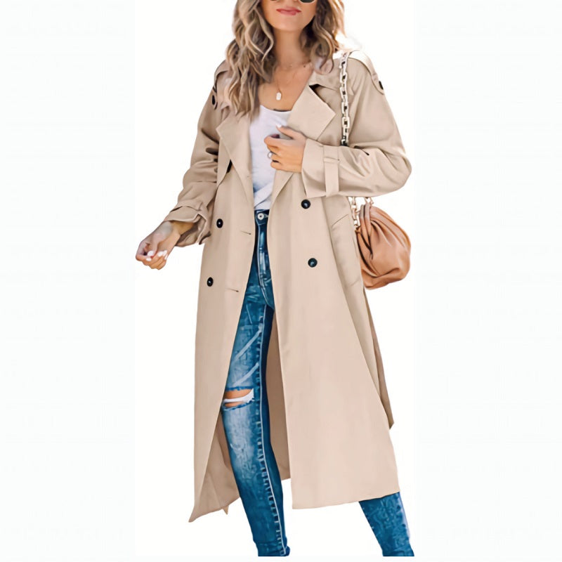 Manteau long à double boutonnage femme