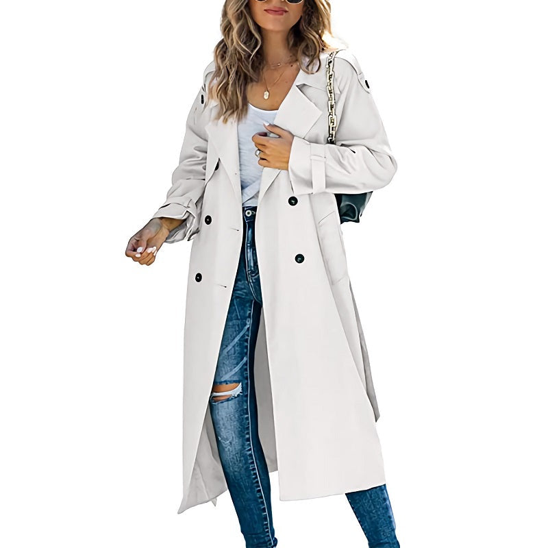 Manteau long à double boutonnage femme