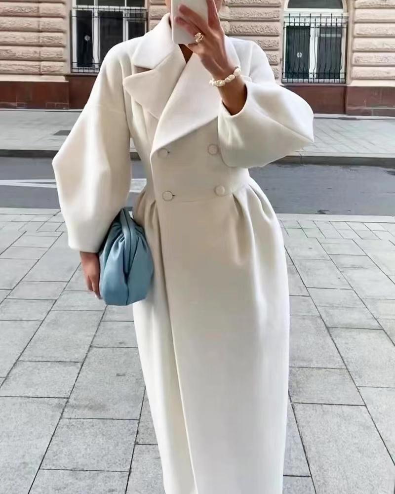 Manteau long à double boutonnage pour femme
