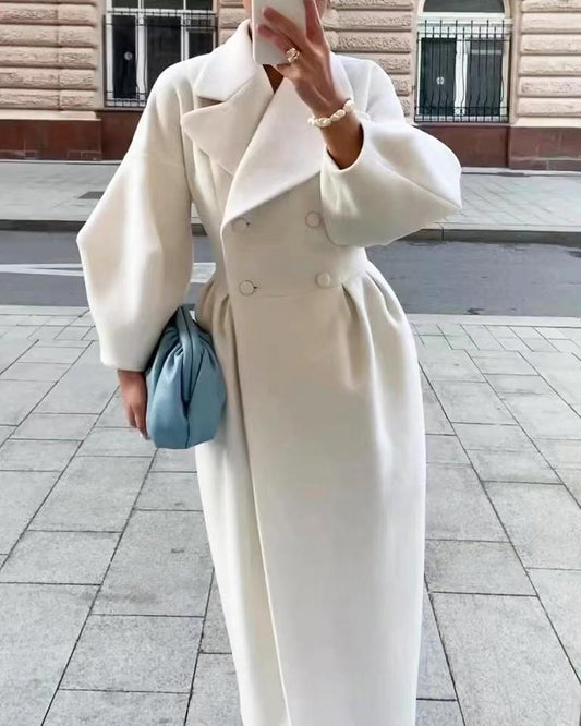 Manteau long à double boutonnage pour femme