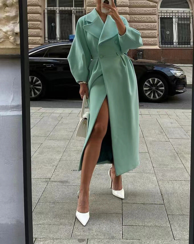 Manteau long à double boutonnage pour femme