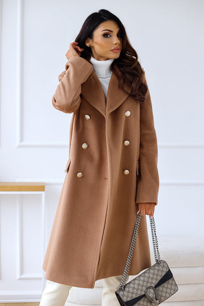Manteau long à double boutonnage pour femme