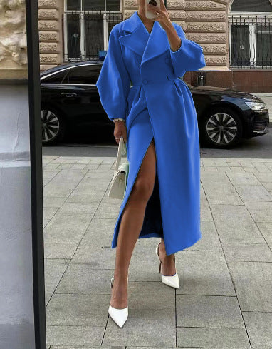 Manteau long à double boutonnage pour femme