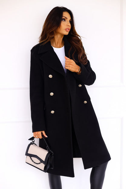 Manteau long à double boutonnage pour femme