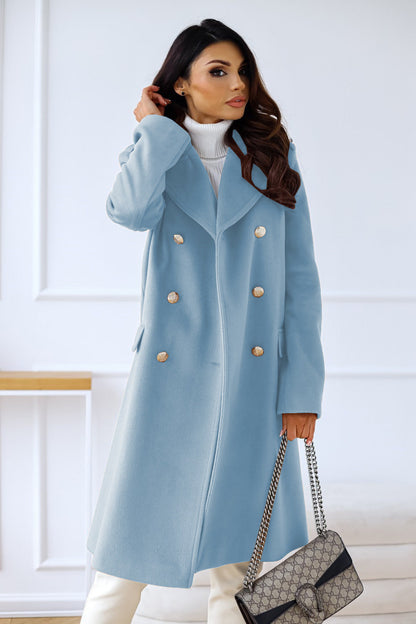 Manteau long à double boutonnage pour femme