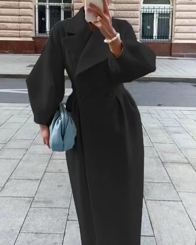 Manteau long à double boutonnage pour femme