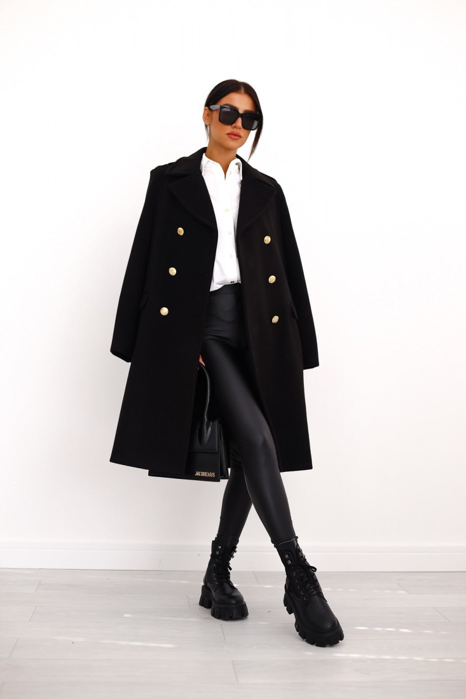 Manteau long à double boutonnage pour femme