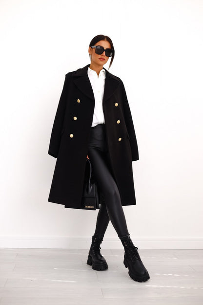 Manteau long à double boutonnage pour femme