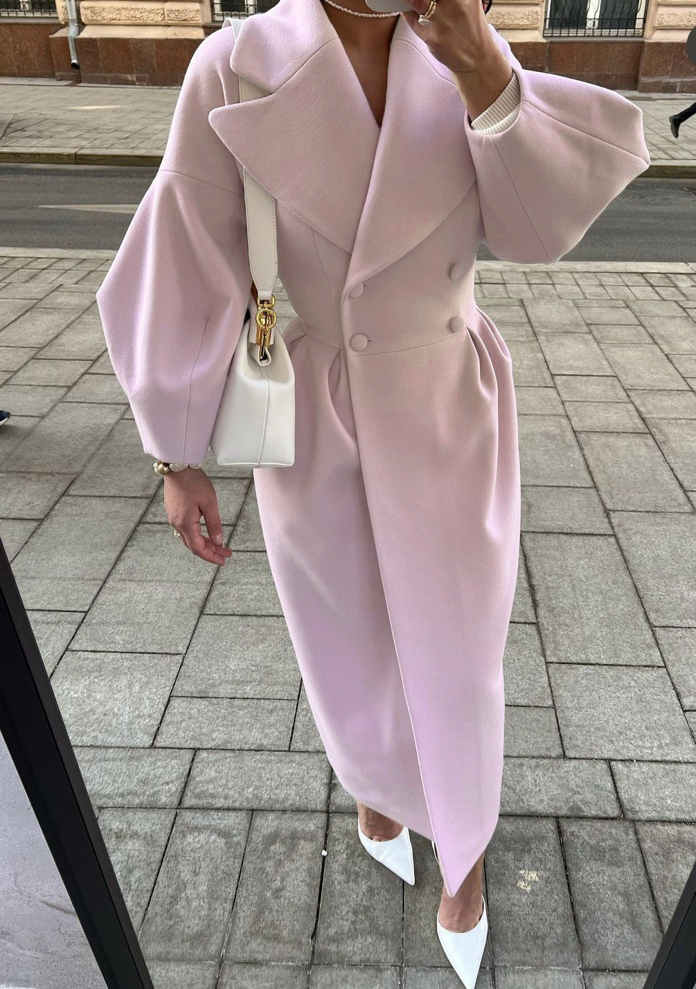 Manteau long à double boutonnage pour femme