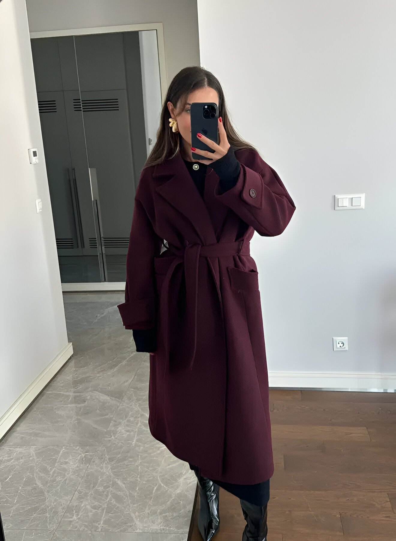Manteau long d’hiver ceinturé pour femme