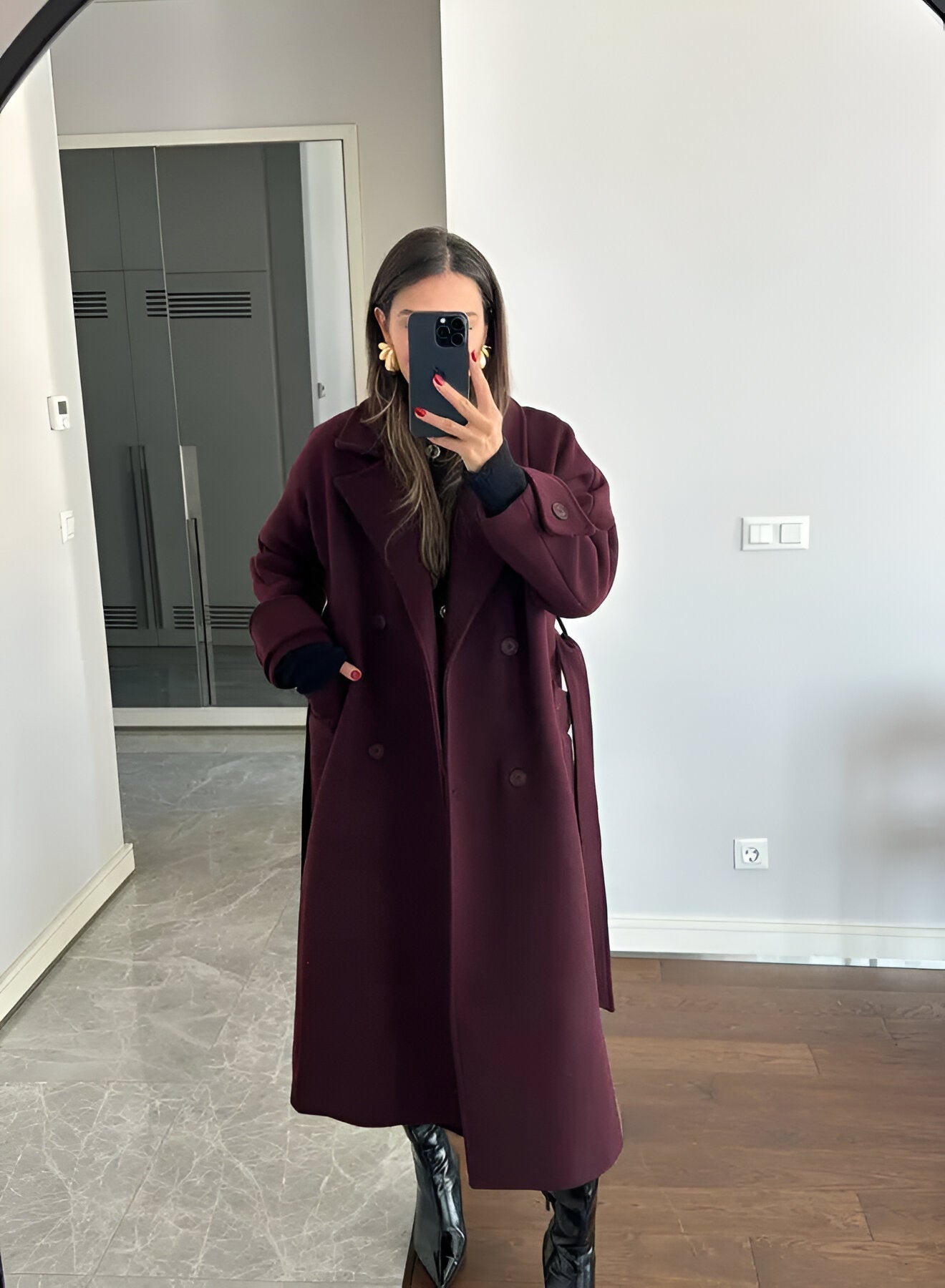 Manteau long d’hiver ceinturé pour femme