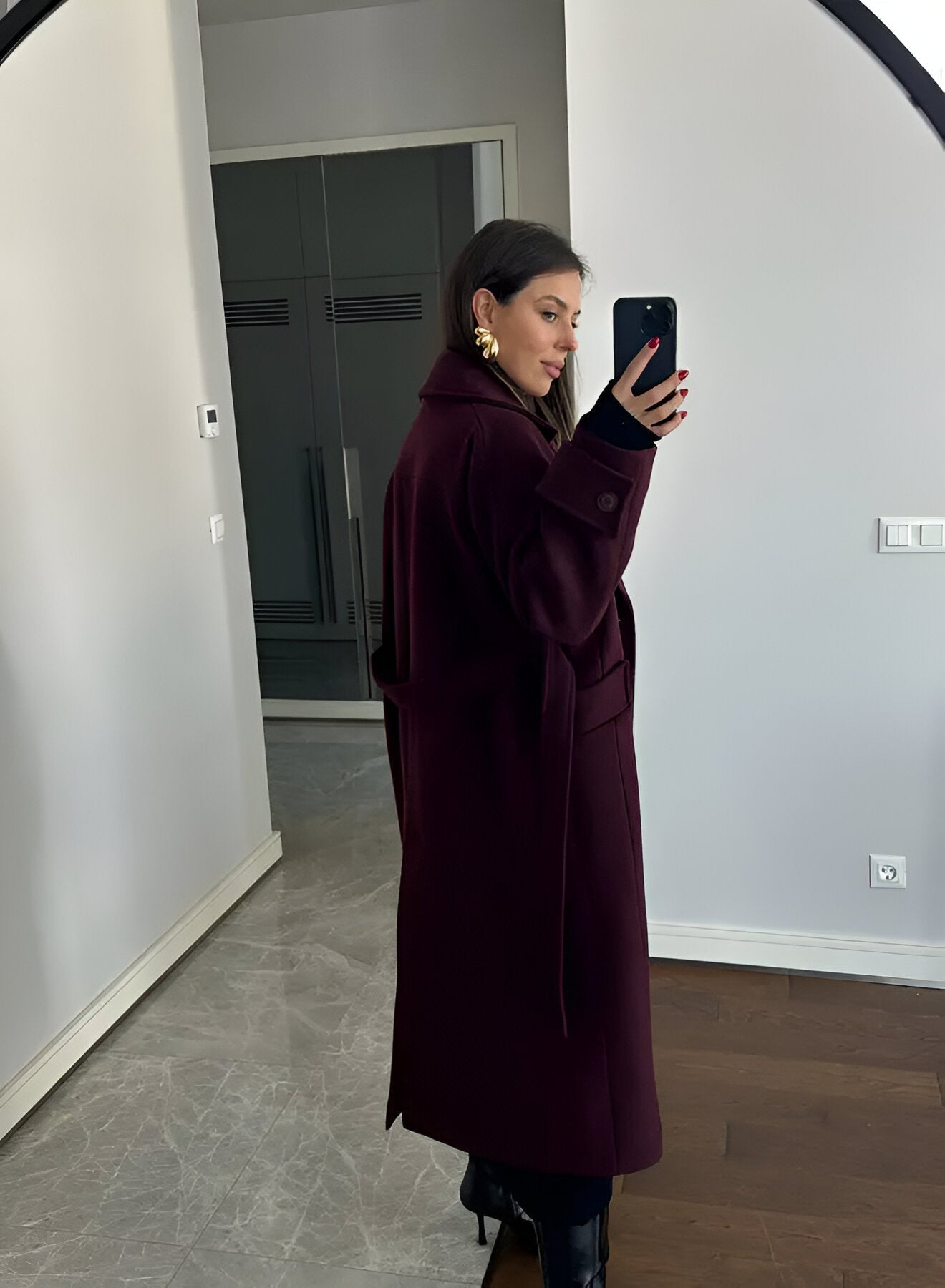 Manteau long d’hiver ceinturé pour femme