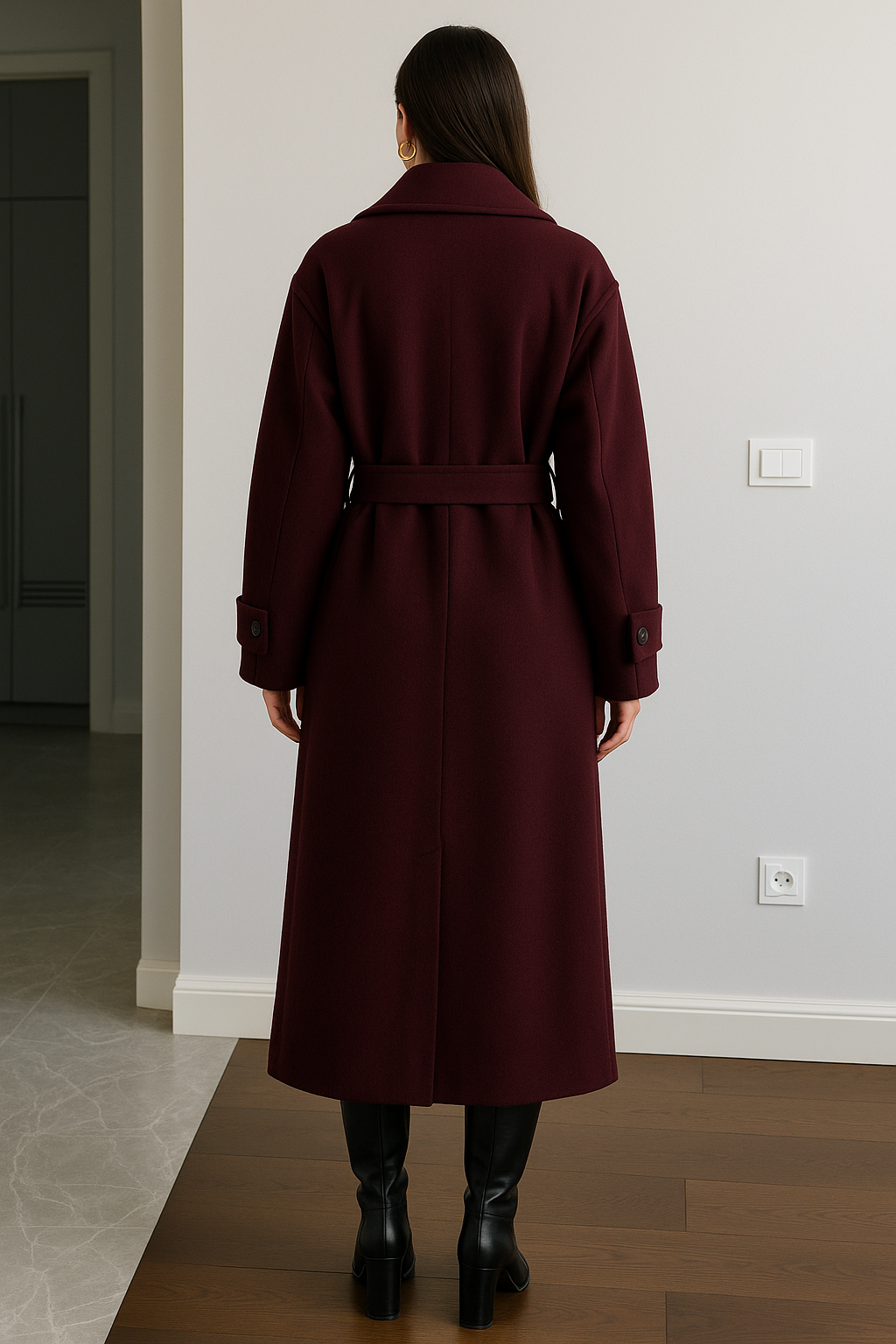 Manteau long d’hiver ceinturé pour femme