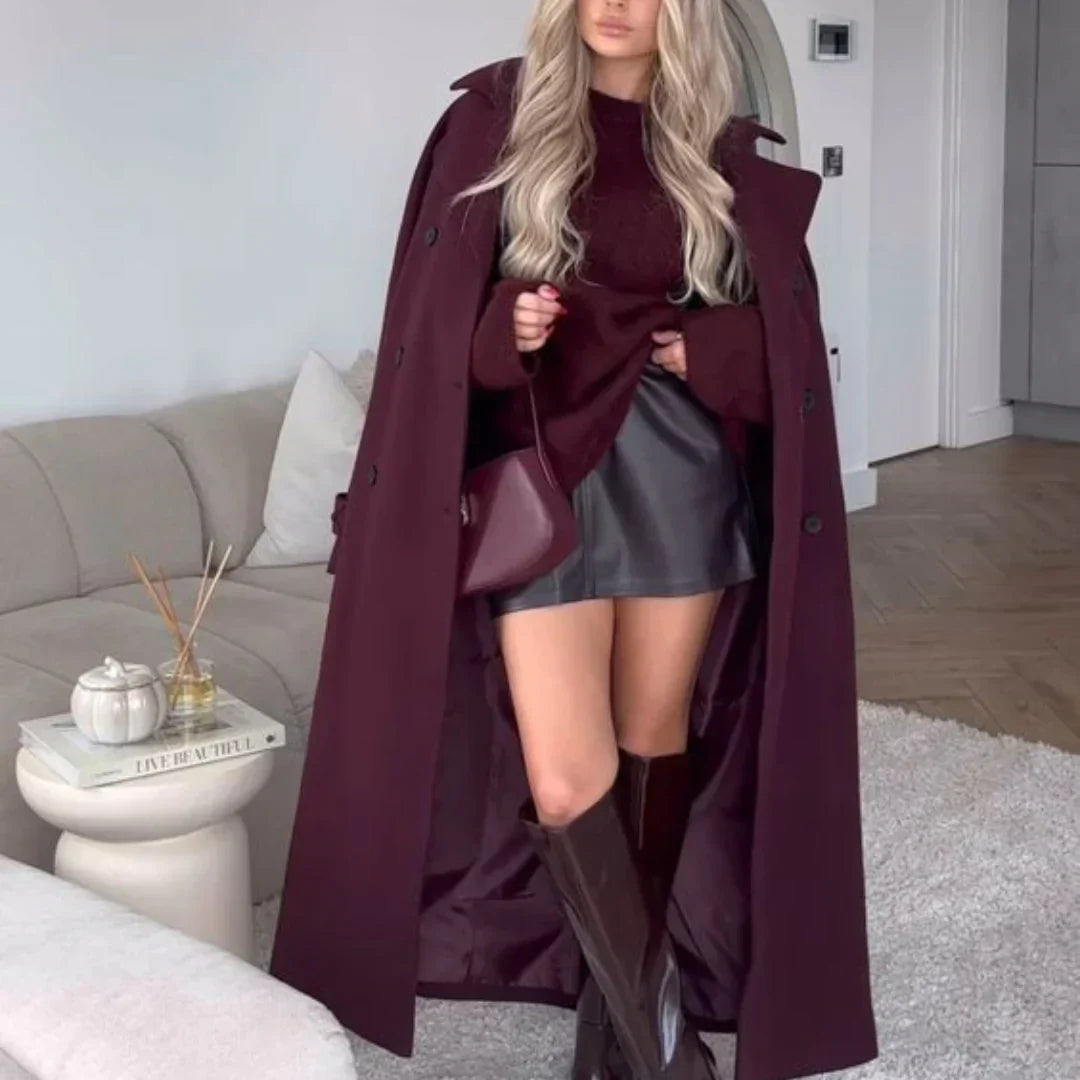 Manteau long d’hiver ceinturé pour femme