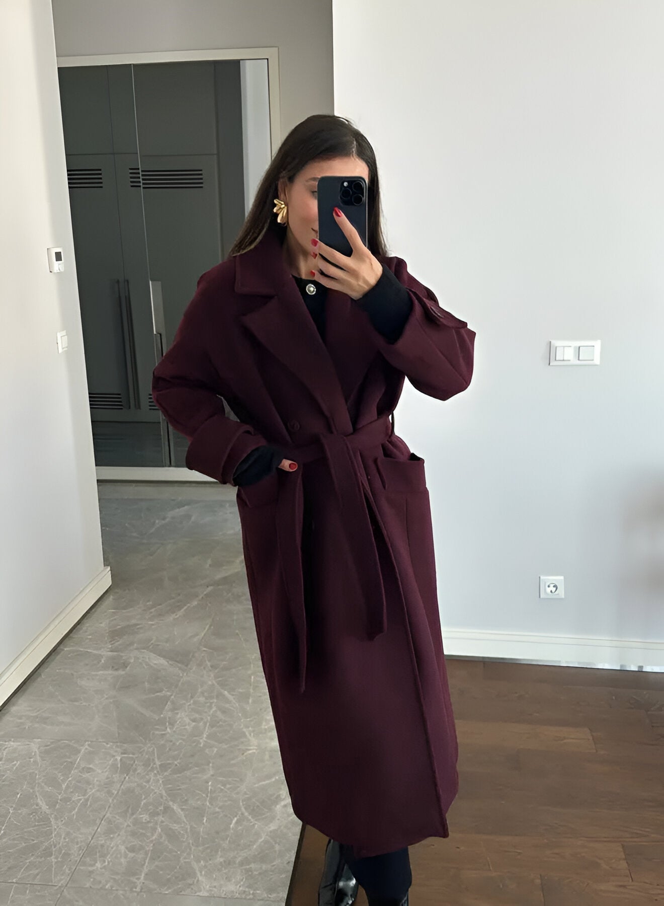 Manteau long d’hiver ceinturé pour femme