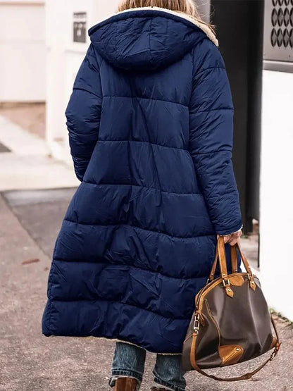 Manteau long en polaire réversible à capuche – chaleur et style pour l’hiver