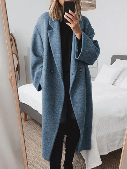 Manteau long oversize à double boutonnage pour femme