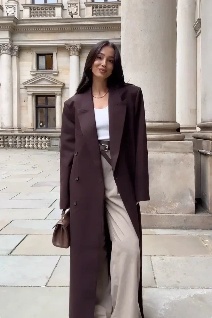 Manteau long oversize à double boutonnage pour femme