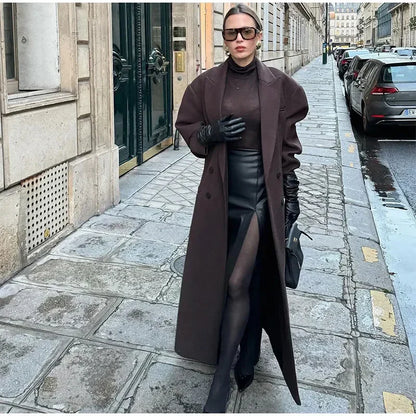Manteau long oversize à double boutonnage pour femme