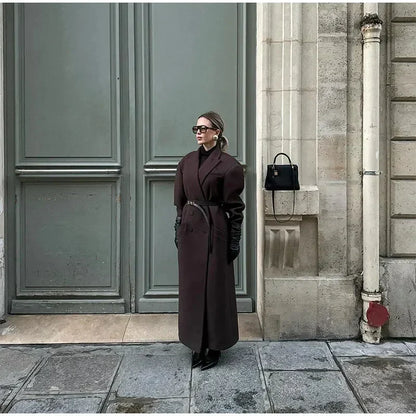 Manteau long oversize à double boutonnage pour femme