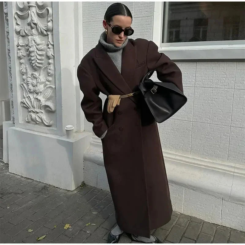 Manteau long oversize à double boutonnage pour femme