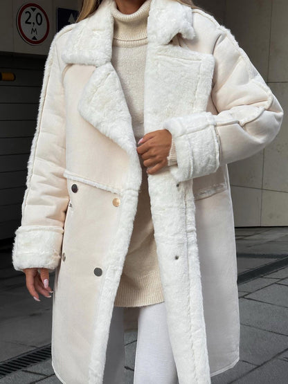 Manteau long oversize en peau lainée pour femme