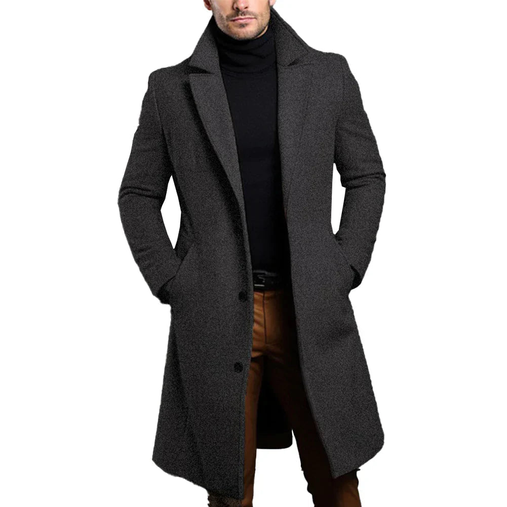 Manteau long pour homme à revers crantés