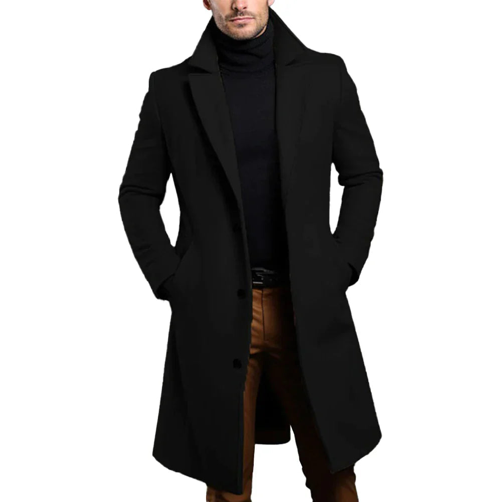 Manteau long pour homme à revers crantés
