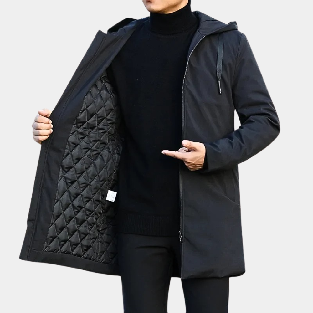 Manteau matelassé mi-long à capuche pour homme