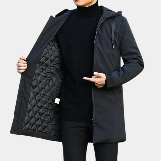 Manteau matelassé mi-long à capuche pour homme