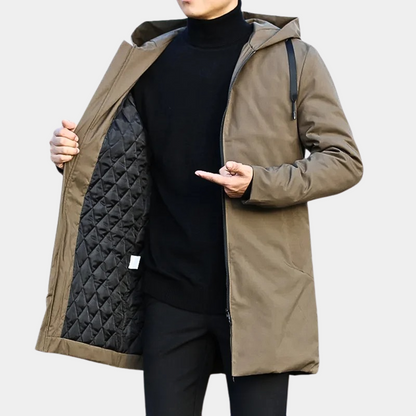 Manteau matelassé mi-long à capuche pour homme
