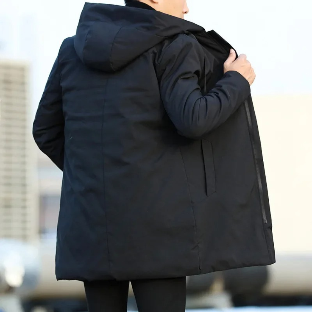 Manteau matelassé mi-long à capuche pour homme