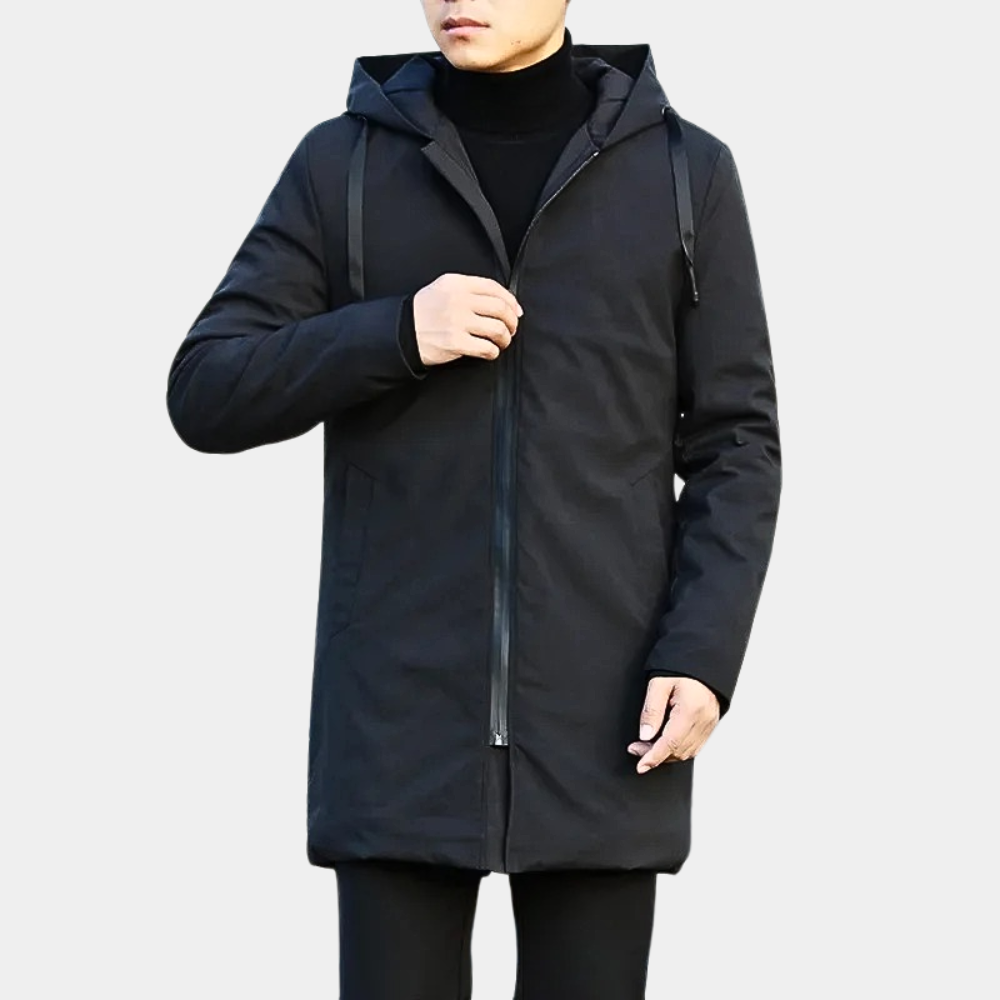 Manteau matelassé mi-long à capuche pour homme