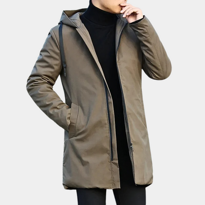 Manteau matelassé mi-long à capuche pour homme