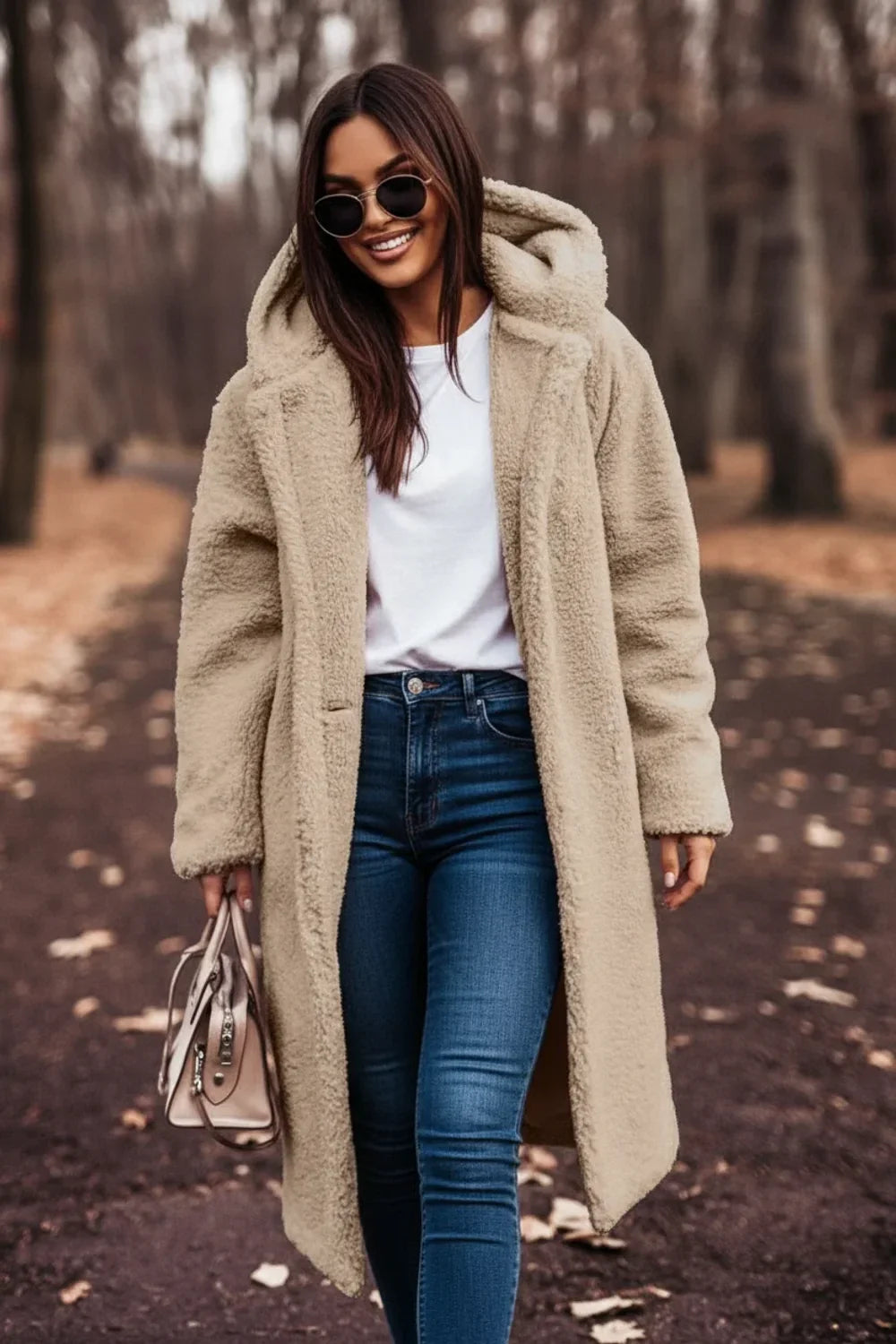 Manteau teddy à capuche pour femme