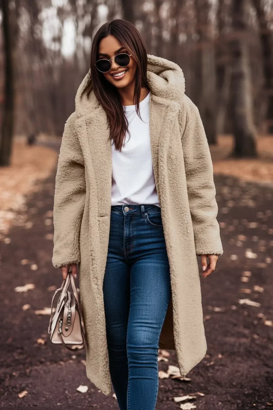 Manteau teddy à capuche pour femme