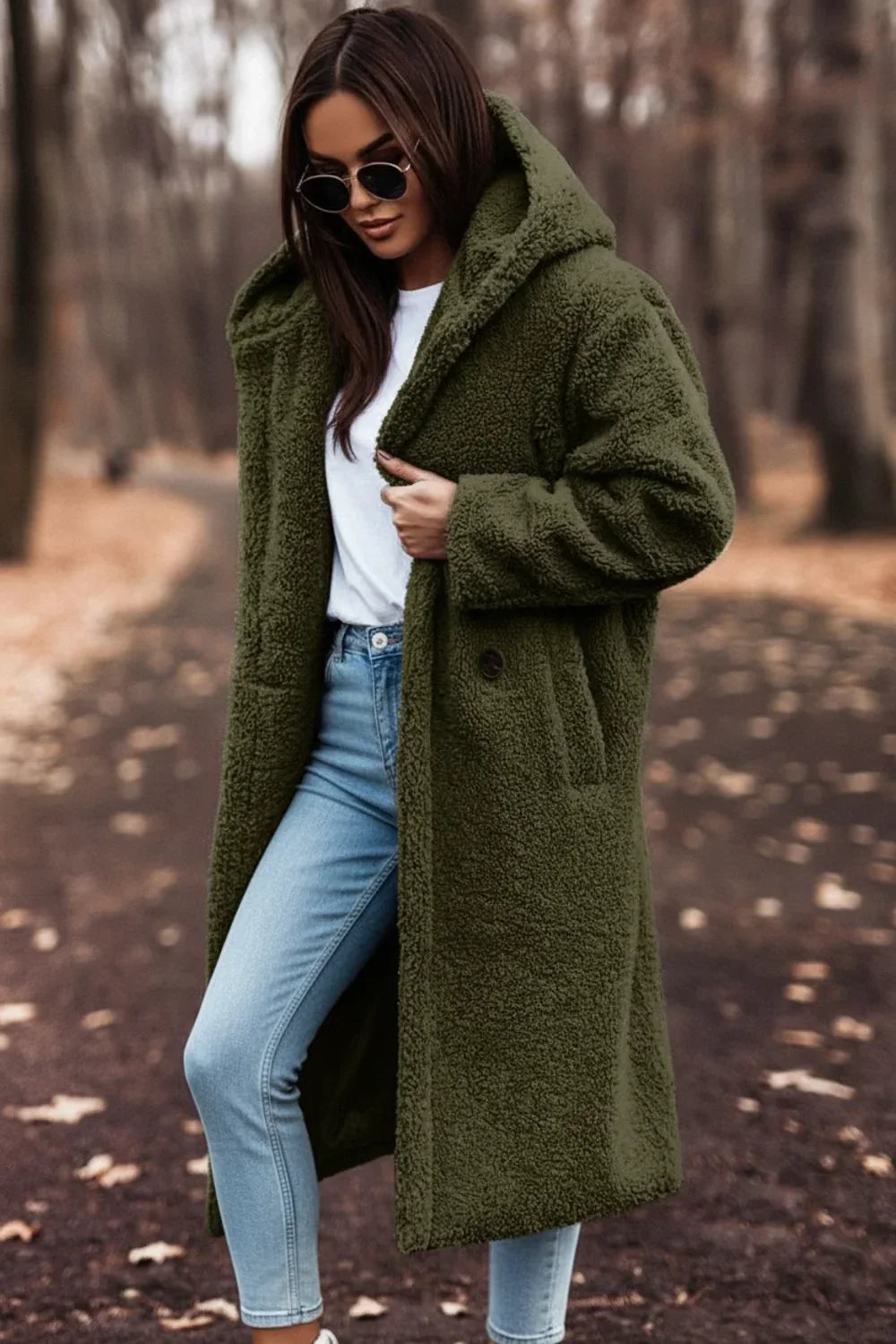 Manteau teddy à capuche pour femme