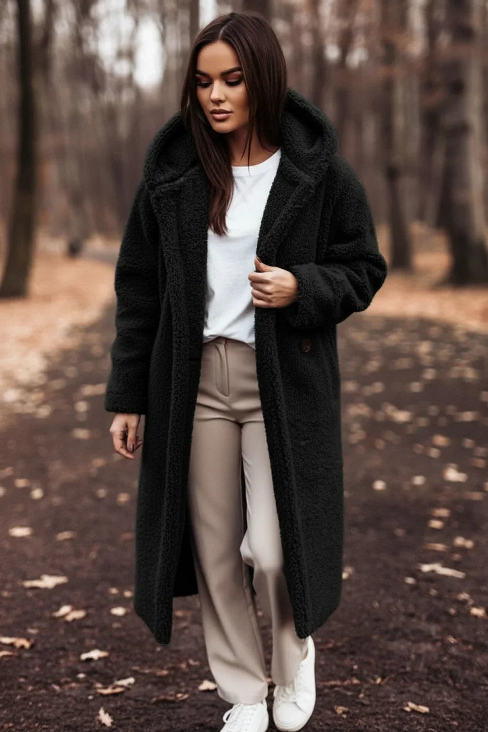 Manteau teddy à capuche pour femme