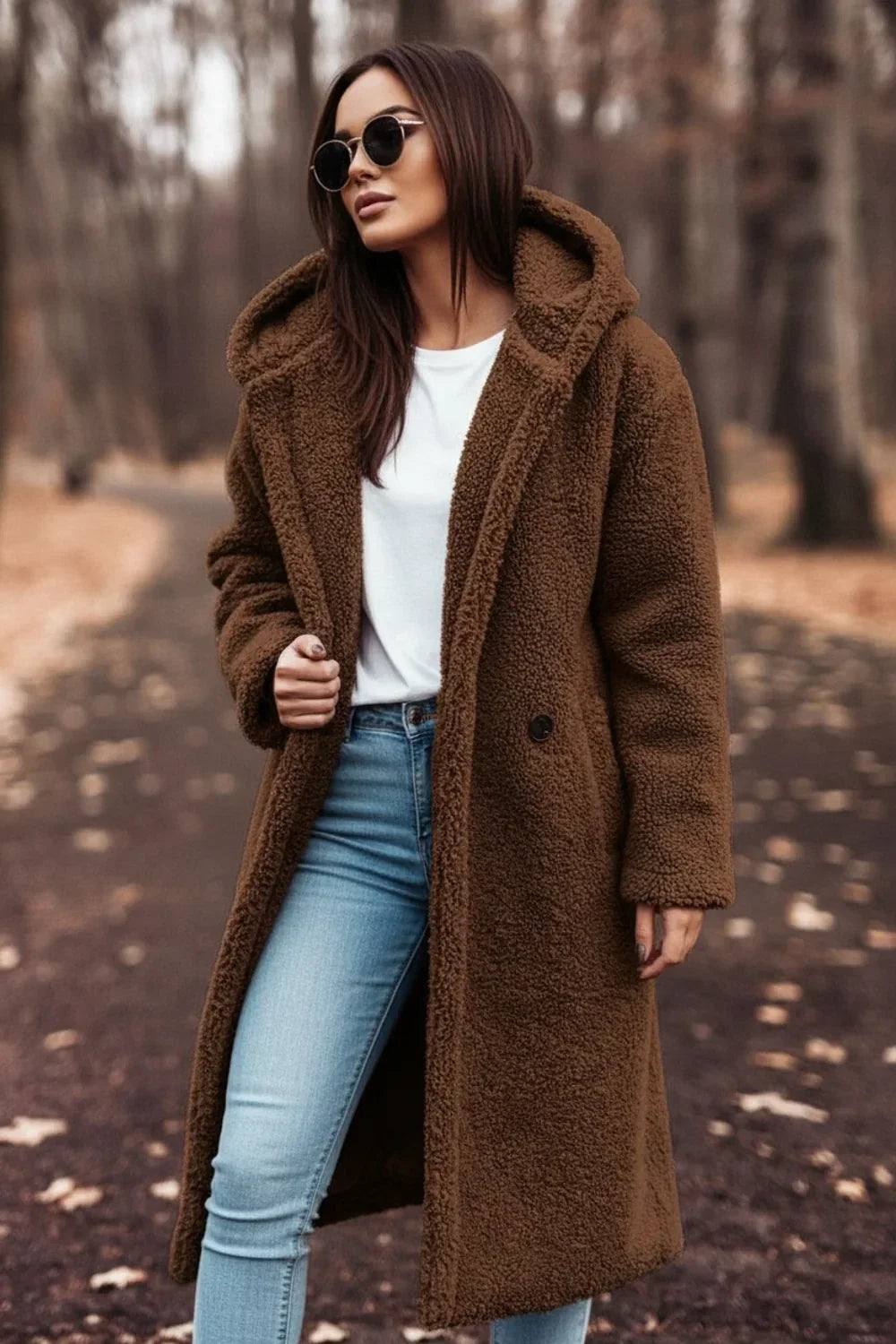 Manteau teddy à capuche pour femme