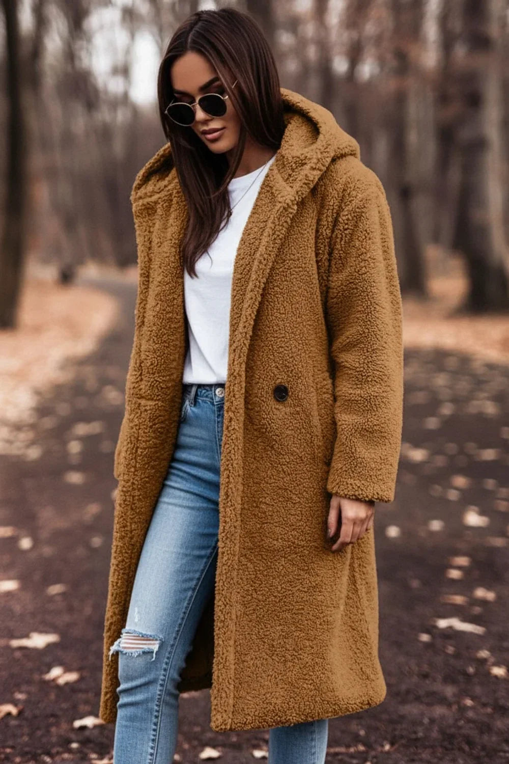 Manteau teddy à capuche pour femme