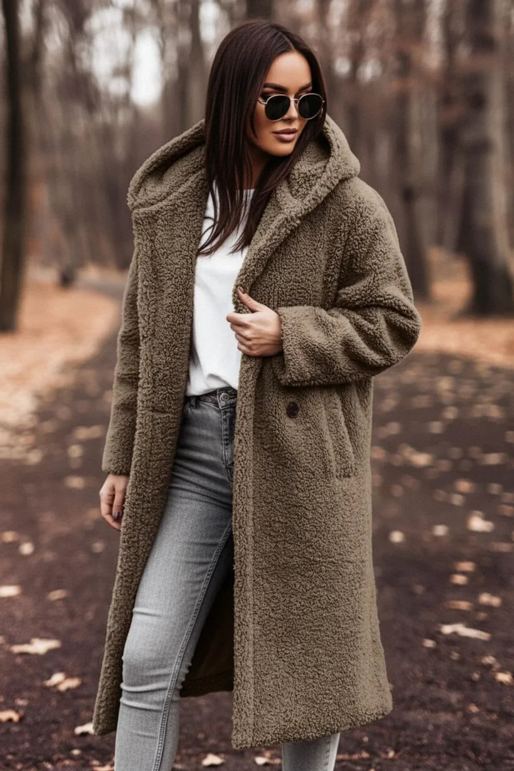 Manteau teddy à capuche pour femme