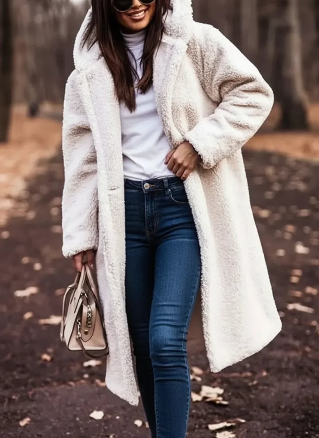 Manteau teddy à capuche pour femme