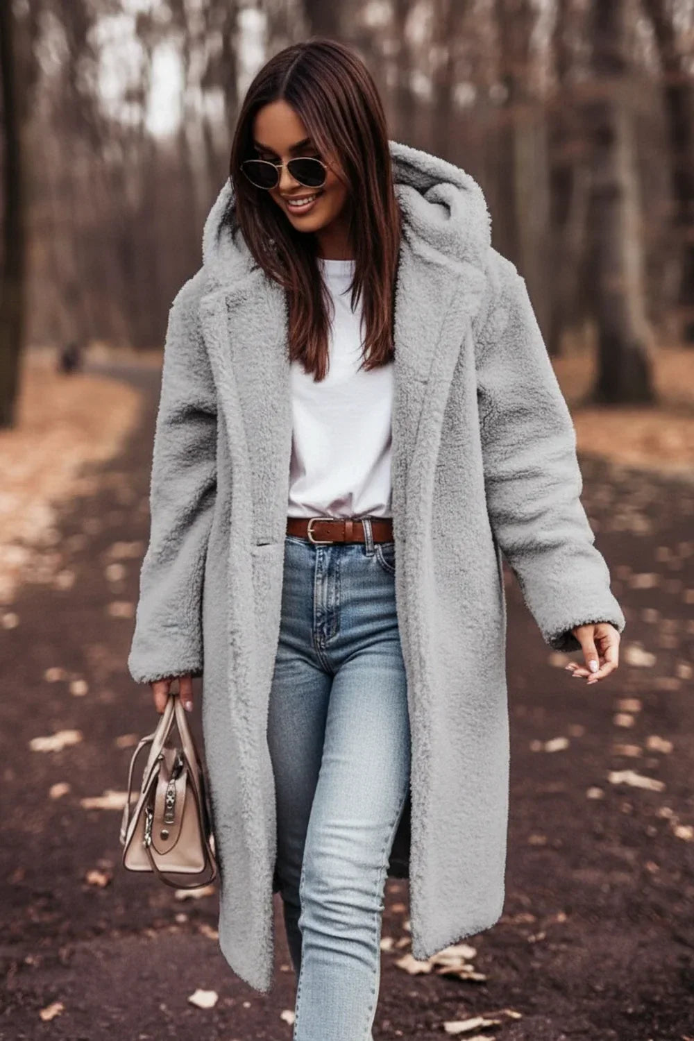 Manteau teddy à capuche pour femme