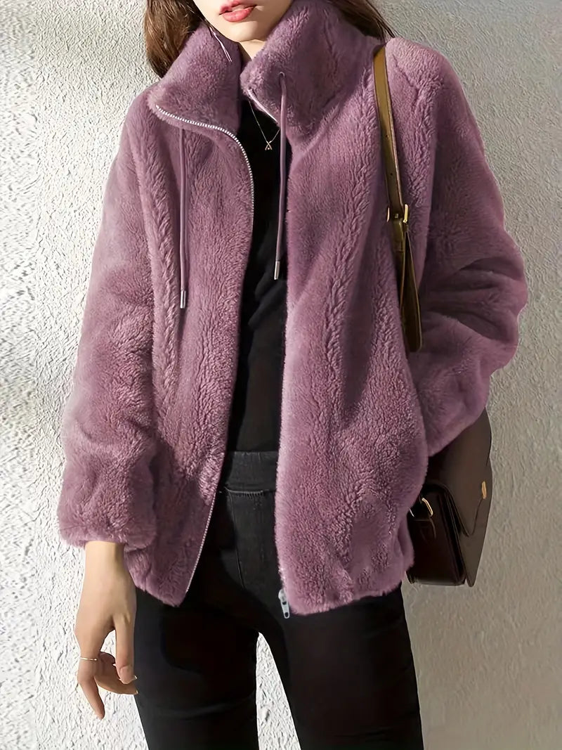 Manteau zippé en fausse fourrure pour femme