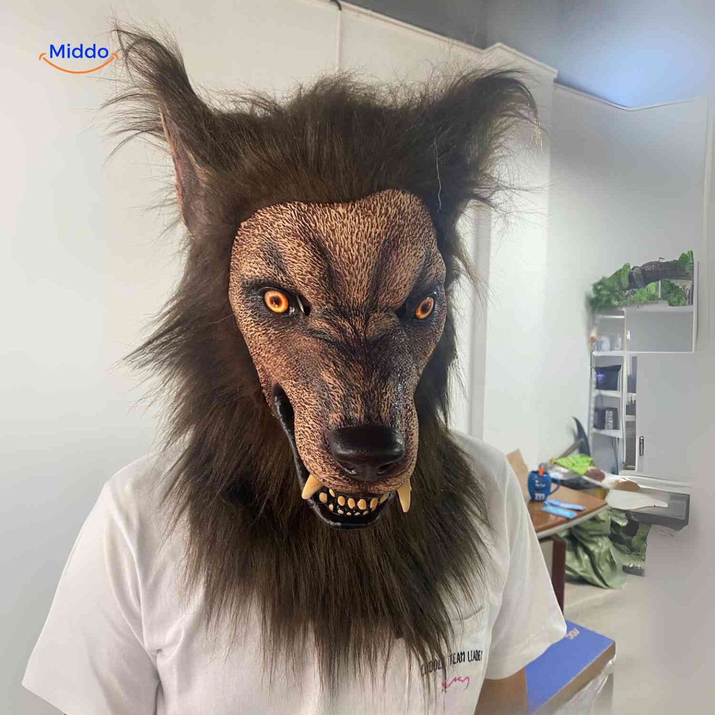 Masque | tête de loup en latex, phosphorescent et idéal pour Halloween